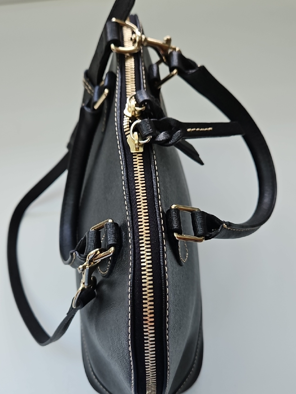 Dooney & Bourke Black Saffiano Leather Domed Zip Satchel - Picture 6 of 16